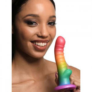 Ribbed Rainbow Silicone Dildo - 7 inch (Rainbow)