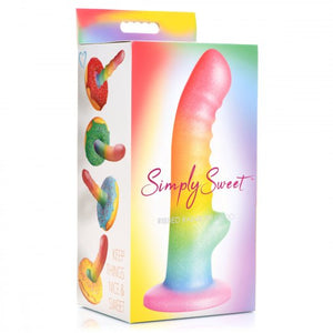 Ribbed Rainbow Silicone Dildo - 7 inch (Rainbow)