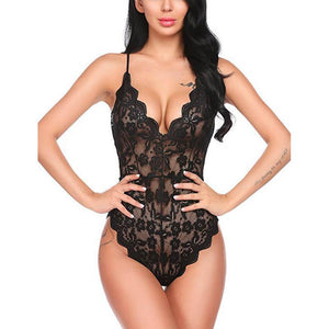 Bodysuit Floral Lace (Black) - XL